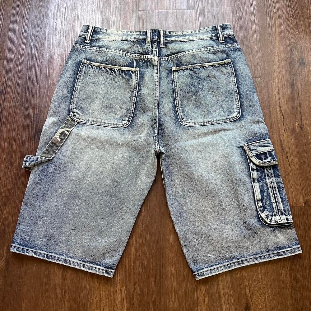 Vintage Y2K Grunge Baggy Camo Lined Denim Carpenter Shorts Blue Mens 36